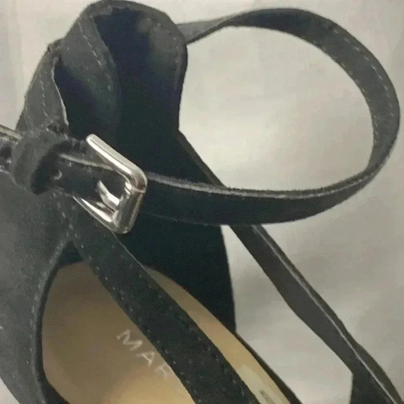 MARC FISHER WO SIZE 8.5 BLACK SUEDE 5” HEEL FRONT PLATFORM HEEL ANKLE STRAPS - Picture 4 of 16